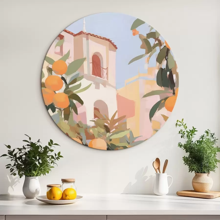 Wandbilder Orangen an einem Ast vor dem Haus r46060