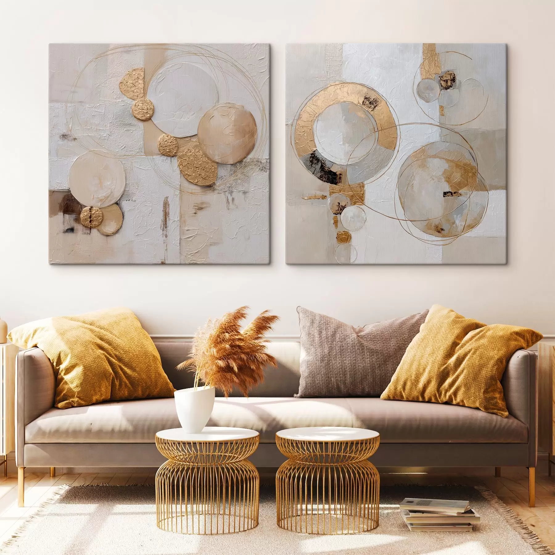 Wandbilder Strukturierte Malerei mit beigen und weißen Formen m00741