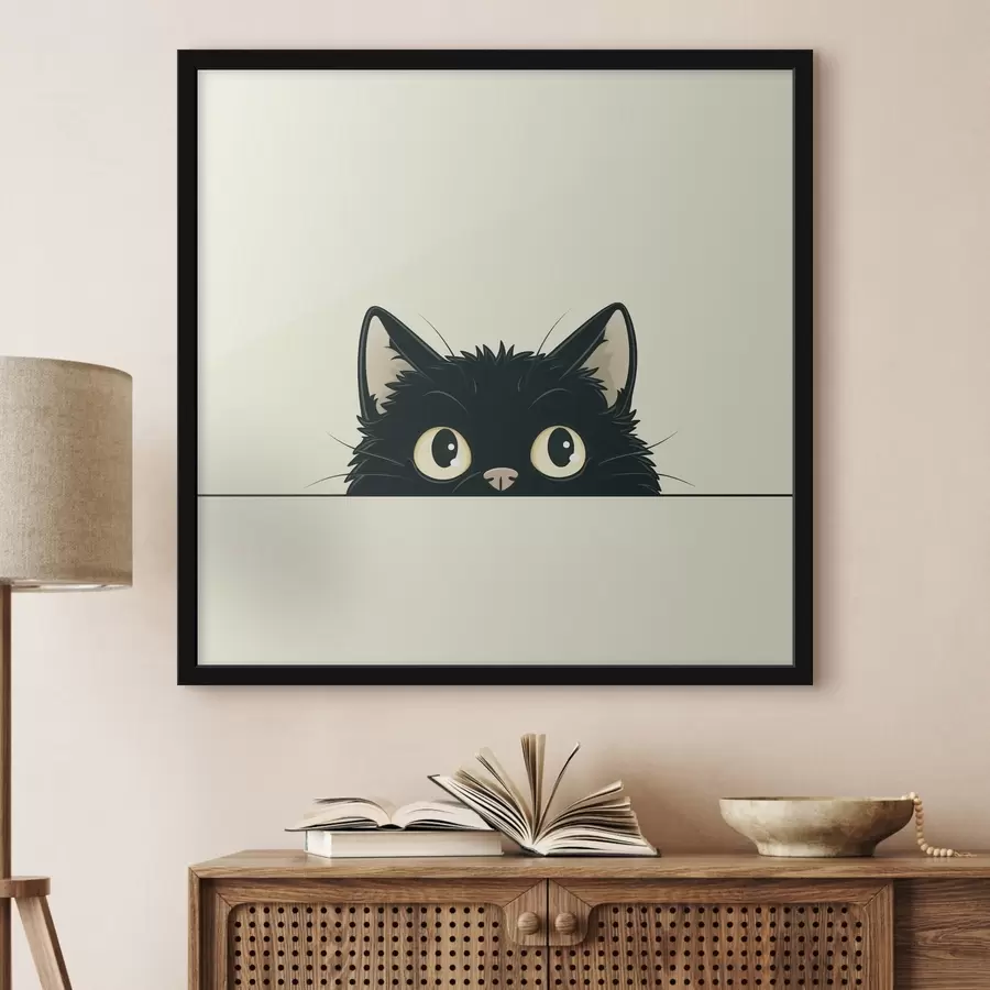 Fototapete Süße schwarze Katze im Illustrationsstil f45733