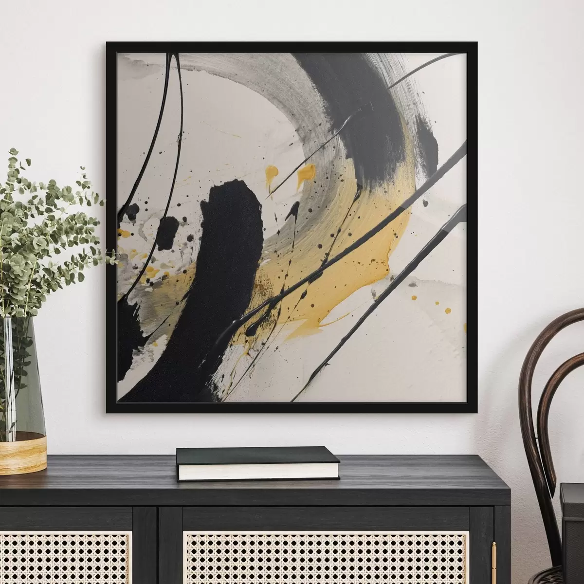Poster Schwarz-gelber Ausdruck im Malstil f45847
