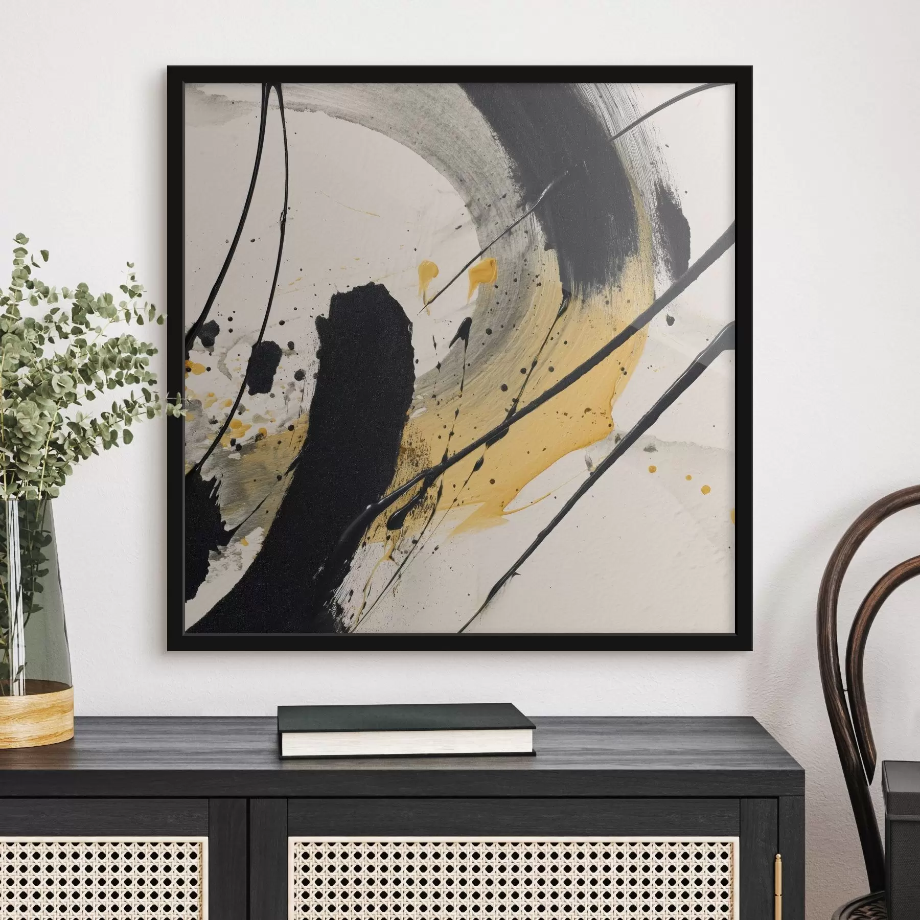 Fototapete Schwarz-gelber Ausdruck im Malstil f45847