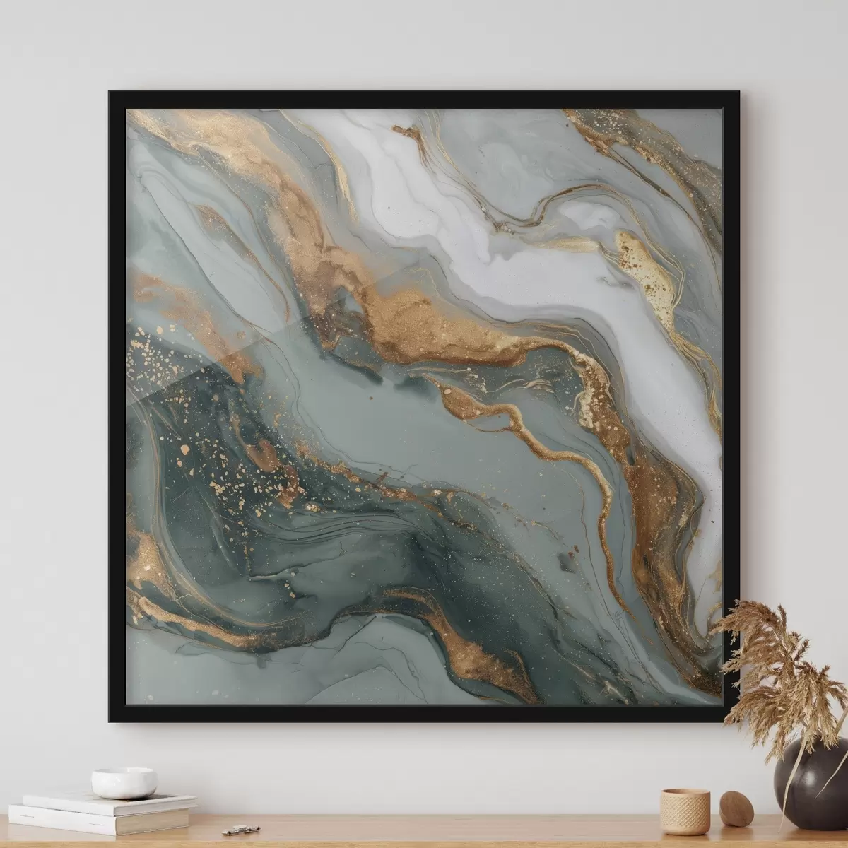 Poster Abstraktion mit dunkelgrünen und grauen Streifen f45858