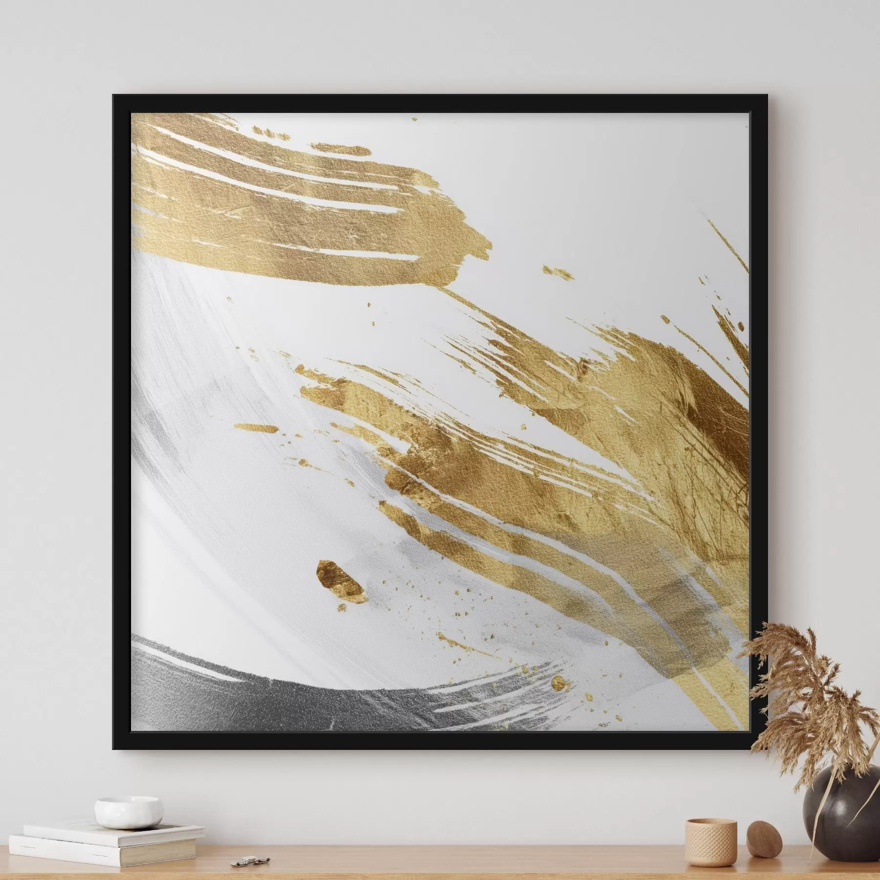 Wandbilder Dynamische Striche in Weiß- und Gelbgrau-Tönen f45866