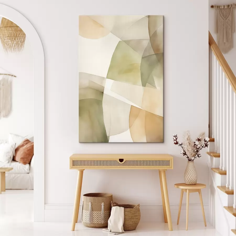 Wandbilder Abstrakte geometrische Formen mit Aquarellstruktur in Grün-, Braun- und Beigetönen s45928