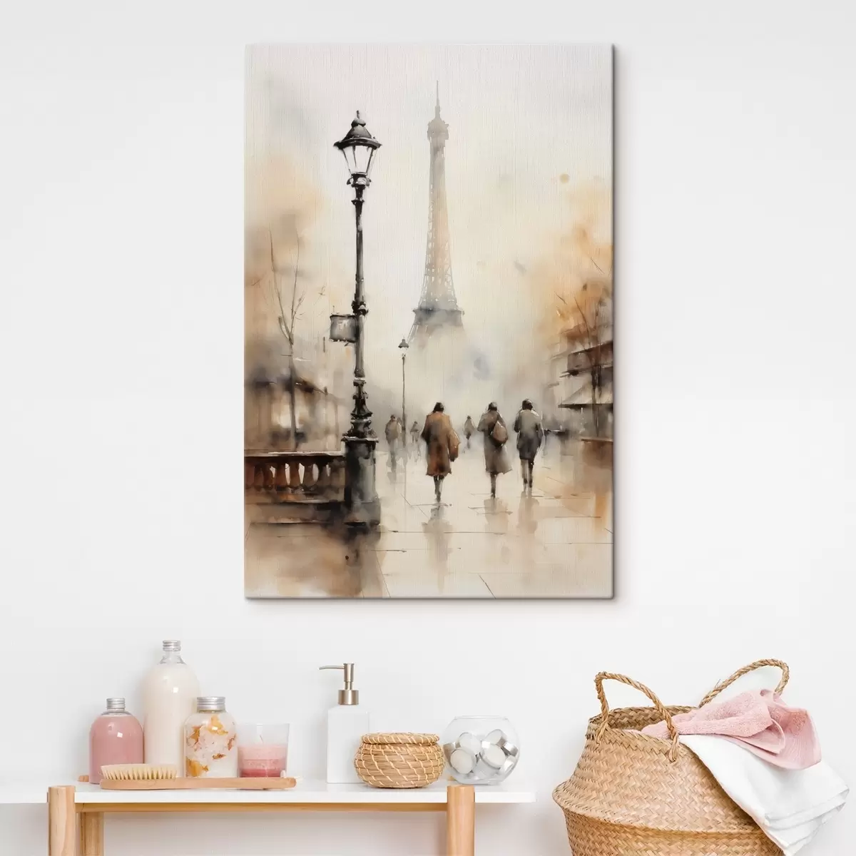 Wandbilder Ein regnerischer Herbsttag in Paris mit dem Eiffelturm im Hintergrund und Vintage-Straßenlaternen s45931