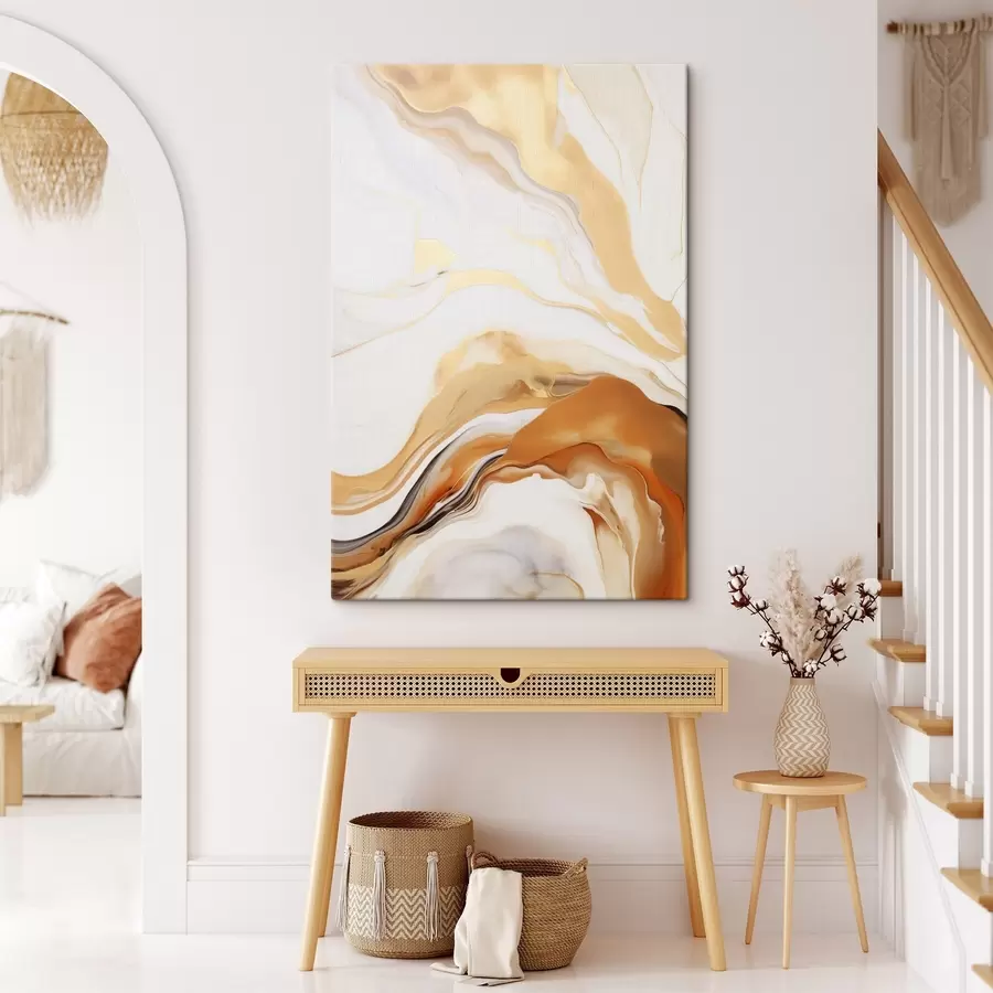 Wandbilder Abstrakte Malerei-Imitation mit fließenden Formen in Weiß-, Orange- und Brauntönen, minimalistisch s45938