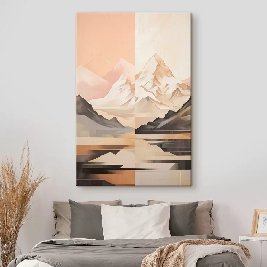 Wandbilder Abstrakte Landschaft mit Bergen und einem See, Pastellfarben, minimalistischer Stil s45948