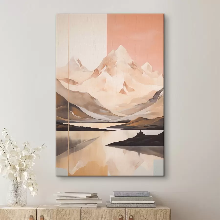 Wandbilder Abstrakte Landschaft mit Bergen und einem See, Pastellfarben, minimalistischer Stil s45949