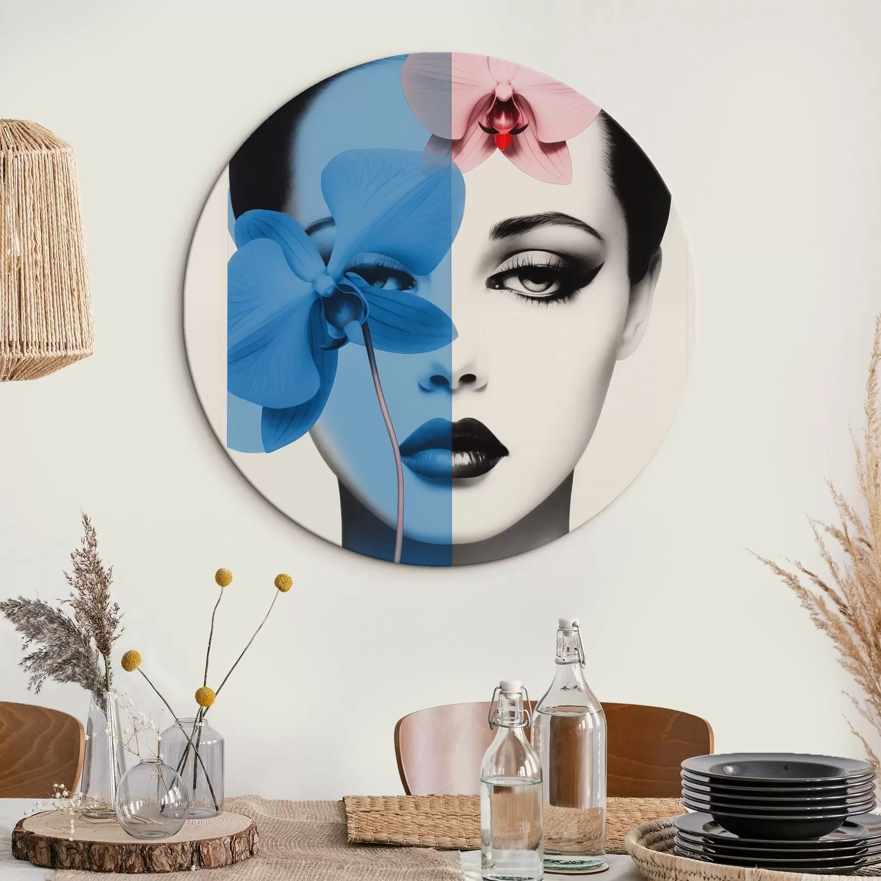 Wandbilder Abstraktes Kunstporträt einer Frau mit Orchideen r45924