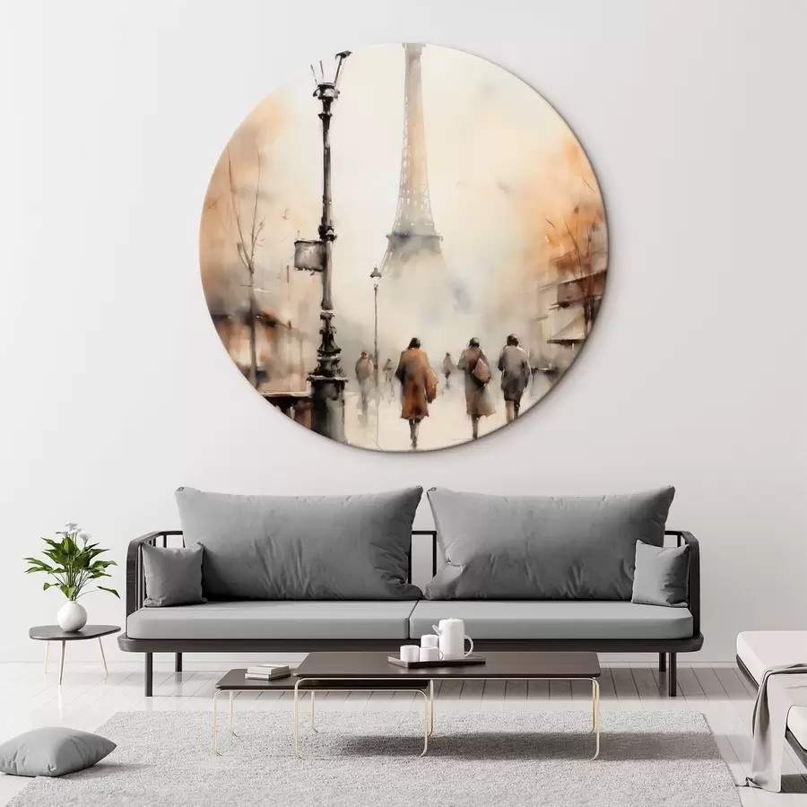 Wandbilder Ein regnerischer Herbsttag in Paris mit dem Eiffelturm im Hintergrund und Vintage-Straßenlaternen r45931