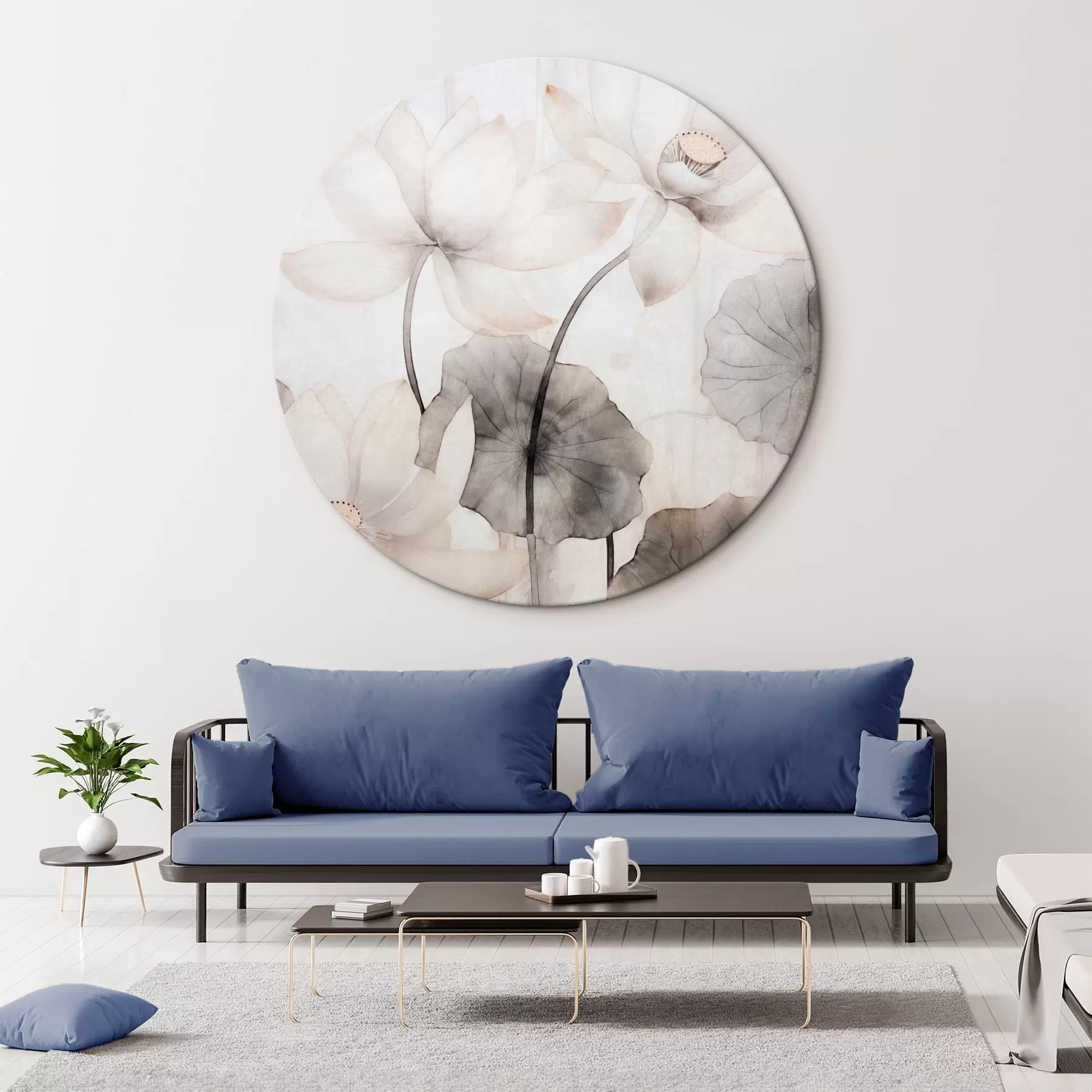 Wandbilder Weiße Lotusblumen mit dunkler Blattstruktur, heller Hintergrund, minimalistisches Design r45937