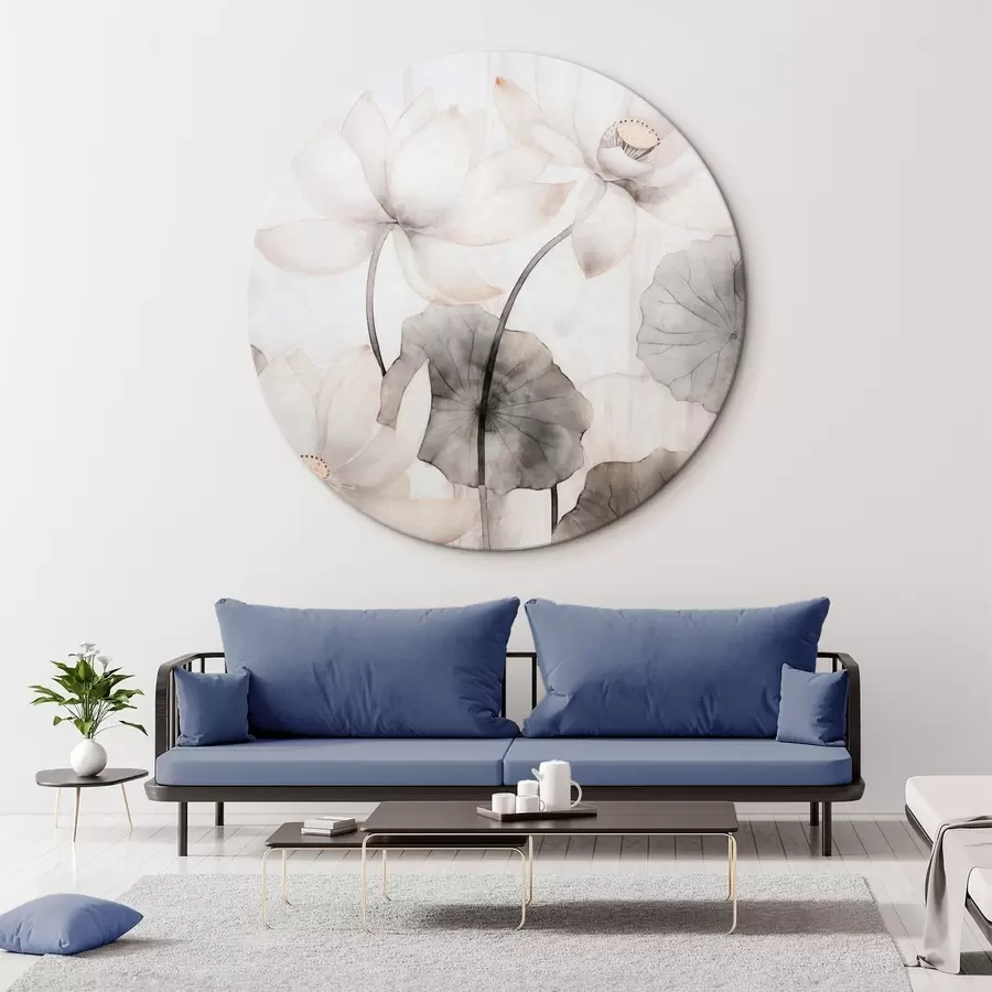 Wandbilder Weiße Lotusblumen mit dunkler Blattstruktur, heller Hintergrund, minimalistisches Design r45937