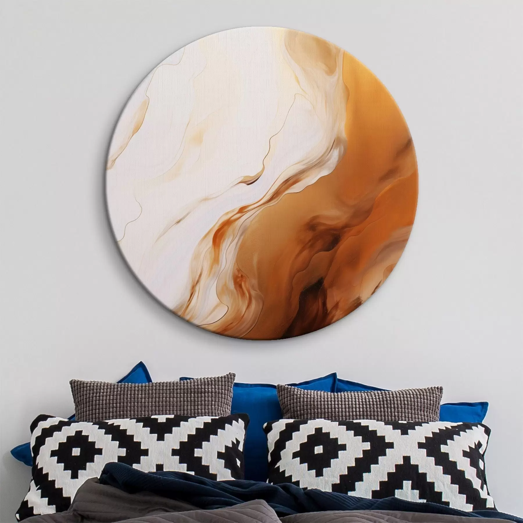 Wandbilder Abstrakte Malerei-Imitation in Weiß und Orange, Fluid Art mit wellenförmigen Linien, moderne Kunst r45939