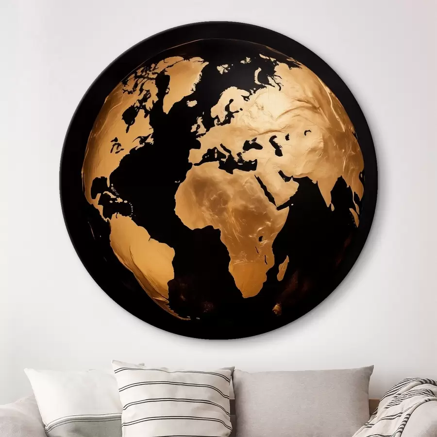 Wandbilder Gelber strukturierter abstrakter Erdglobus, Planet auf schwarzem Hintergrund, moderne minimalistische Kunst r45942