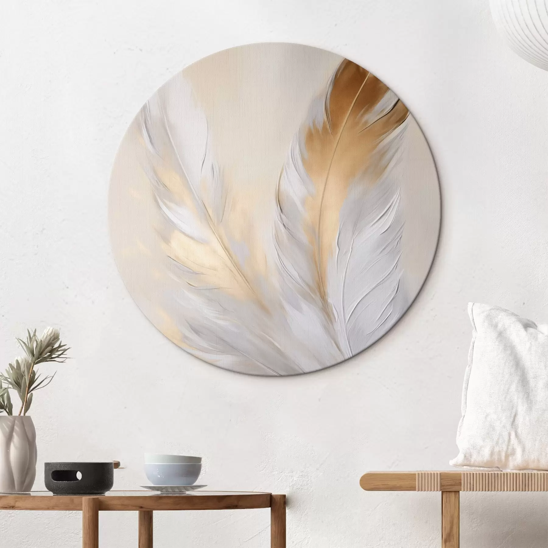 Wandbilder Federn mit orangefarbenen Akzenten, sanfte Beleuchtung, strukturierte minimalistische Komposition, moderne Kunst r45944