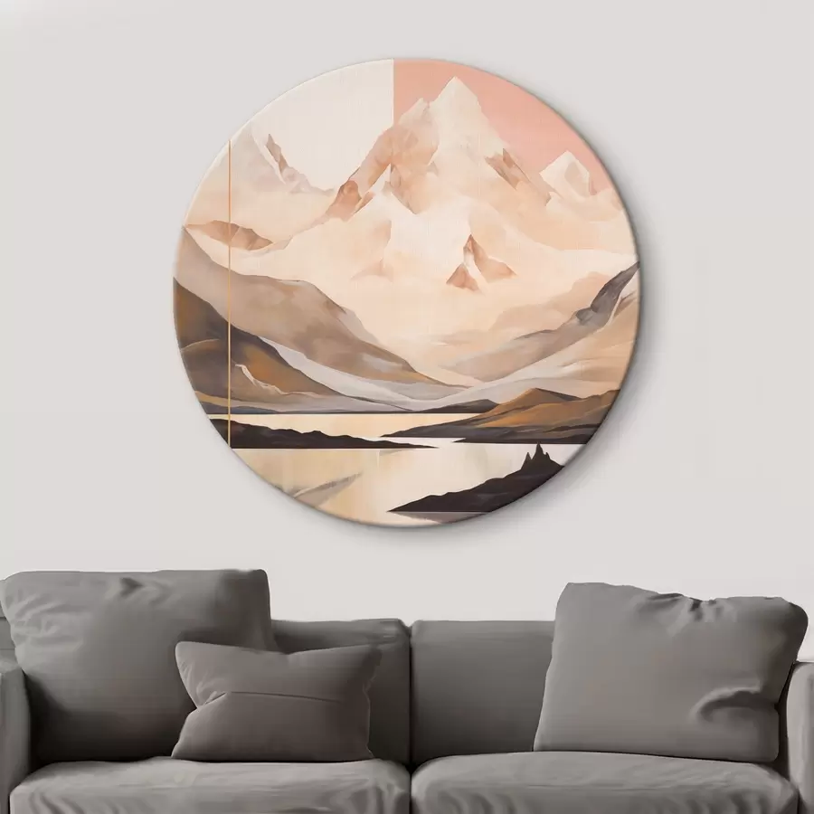 Wandbilder Abstrakte Landschaft mit Bergen und einem See, Pastellfarben, minimalistischer Stil r45949