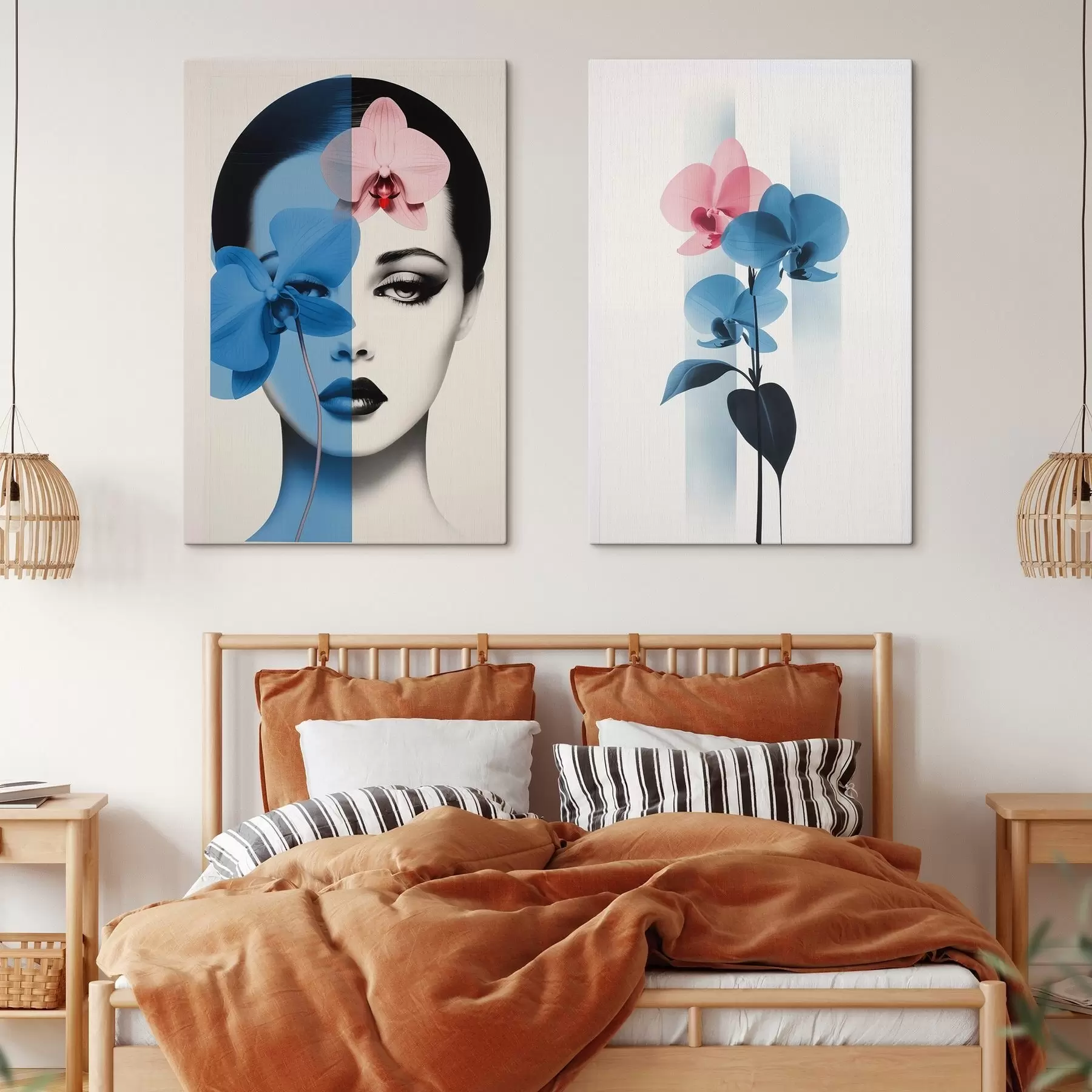 Wandbilder Abstraktes Kunstporträt einer Frau mit Orchideen m00818