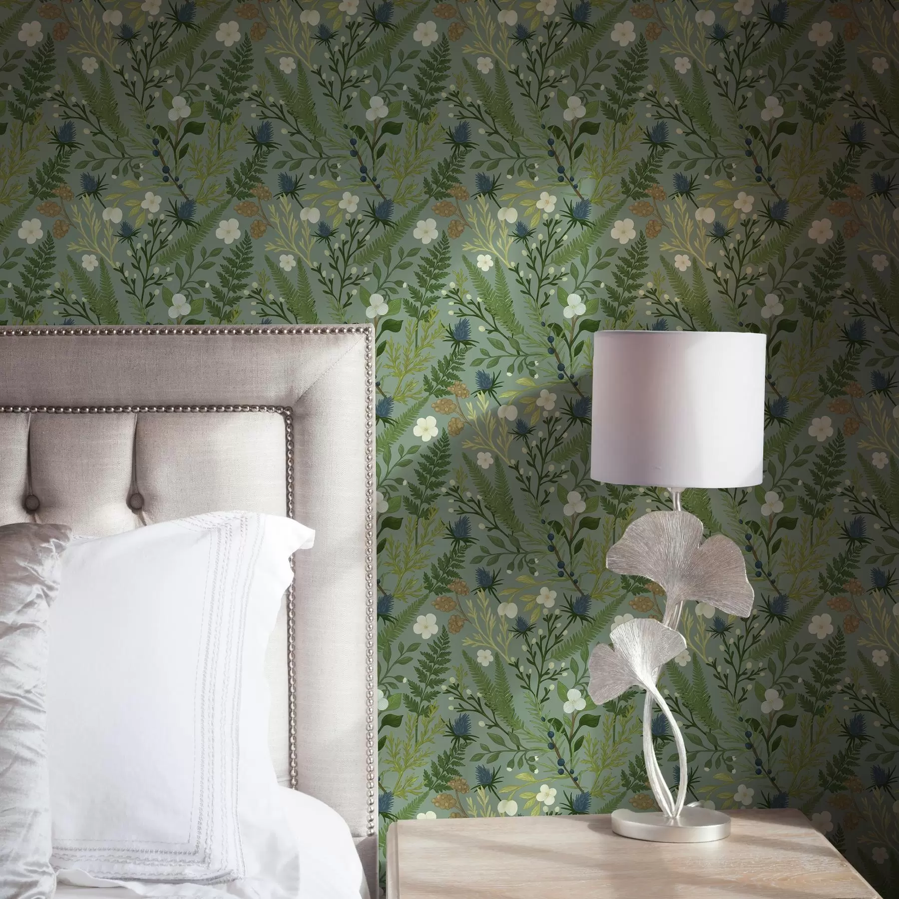 Fototapete Waldkräuter, Chicorée und Beeren auf Minzhintergrund a00621v1