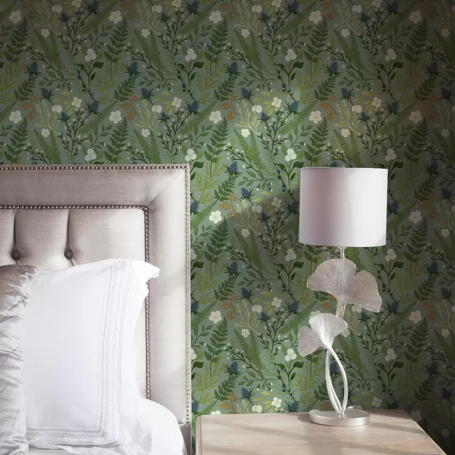 Fototapete Waldkräuter, Chicorée und Beeren auf Minzhintergrund a00621v1