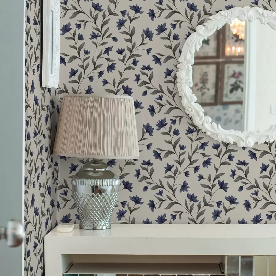 Fototapete Glockenblumen und graues Grün auf hellem Hintergrund a00622v1