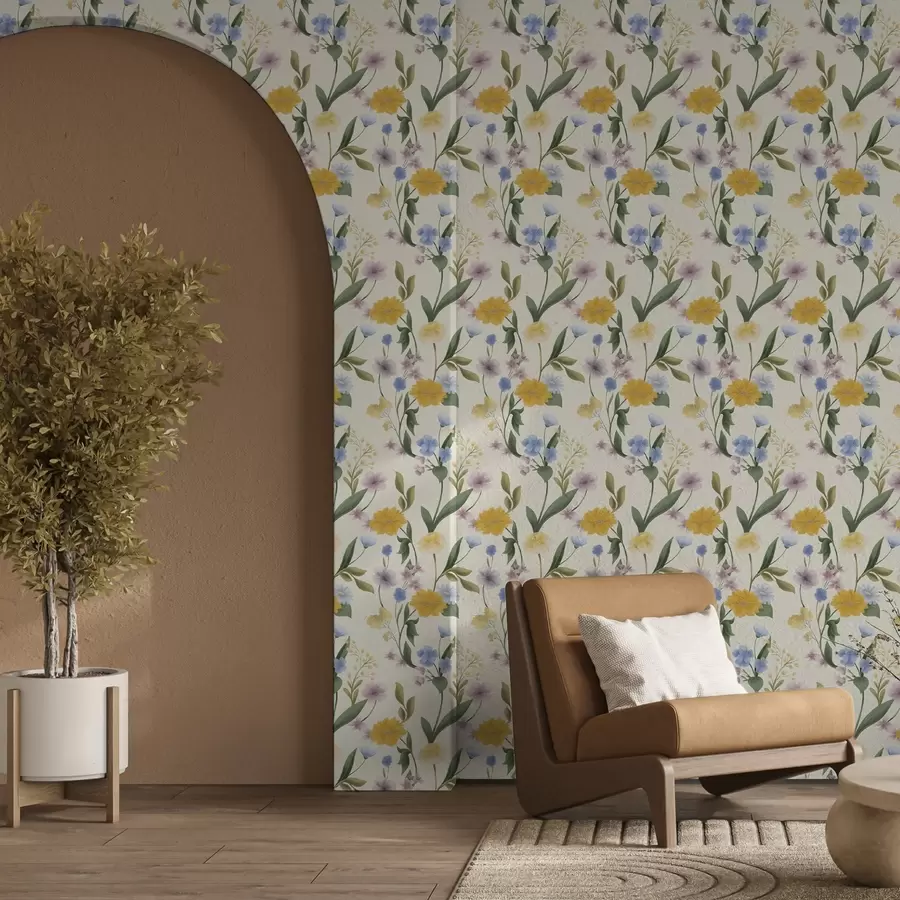 Fototapete Zarte Mischung aus Wildblumen in Pastelltönen a00624