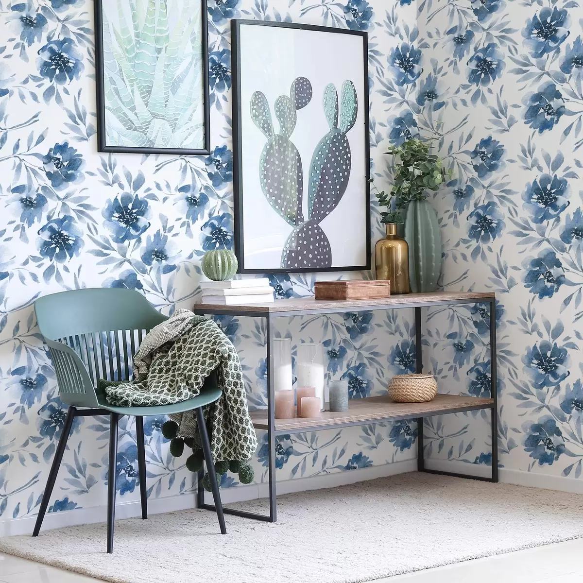 Tapete Aquarell-Indigo-Pfingstrosen auf weißem Hintergrund a00641