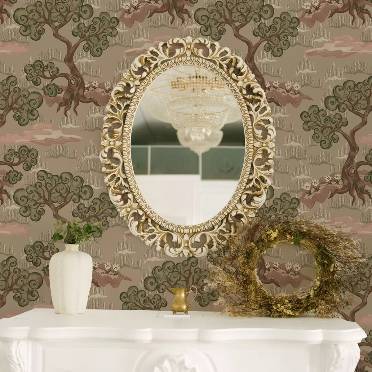 Tapete Östliche Landschaft mit skurrilen Bäumen auf sandigem Hintergrund a00715