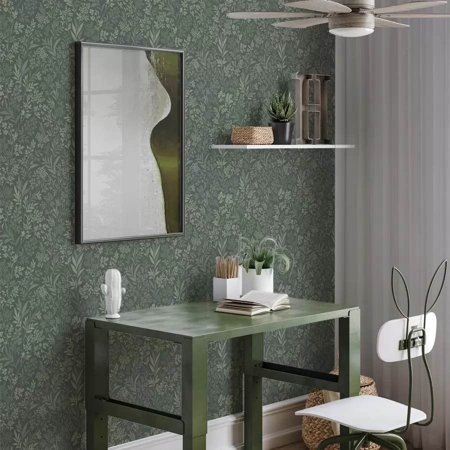 Fototapete Smaragdgrüne Gräser und Beeren, feines botanisches Muster a00740