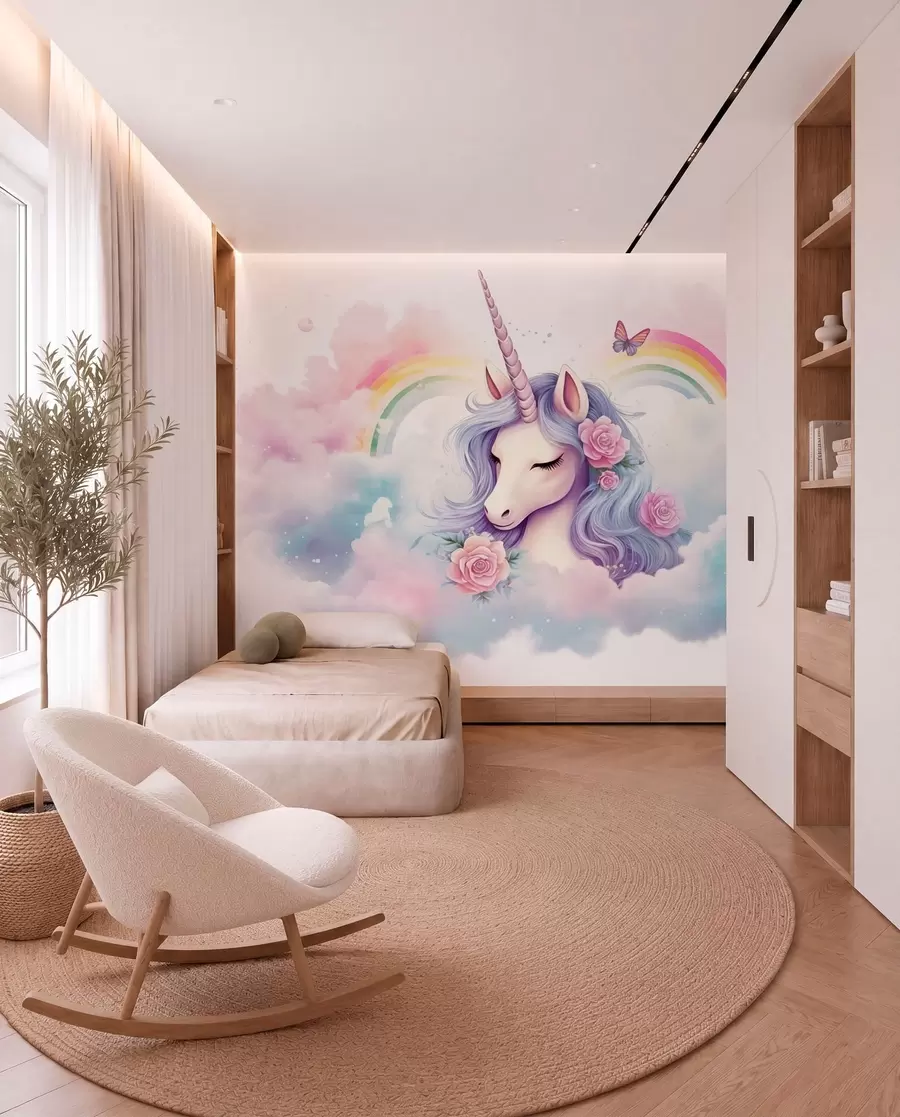 Fototapete Einhorn und Regenbogen w03990
