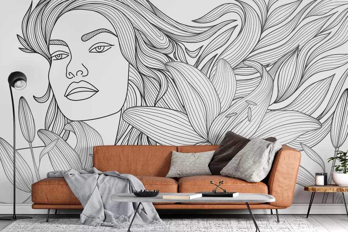 Fototapete Porträt eines Mädchens in Lilienblüten w04689