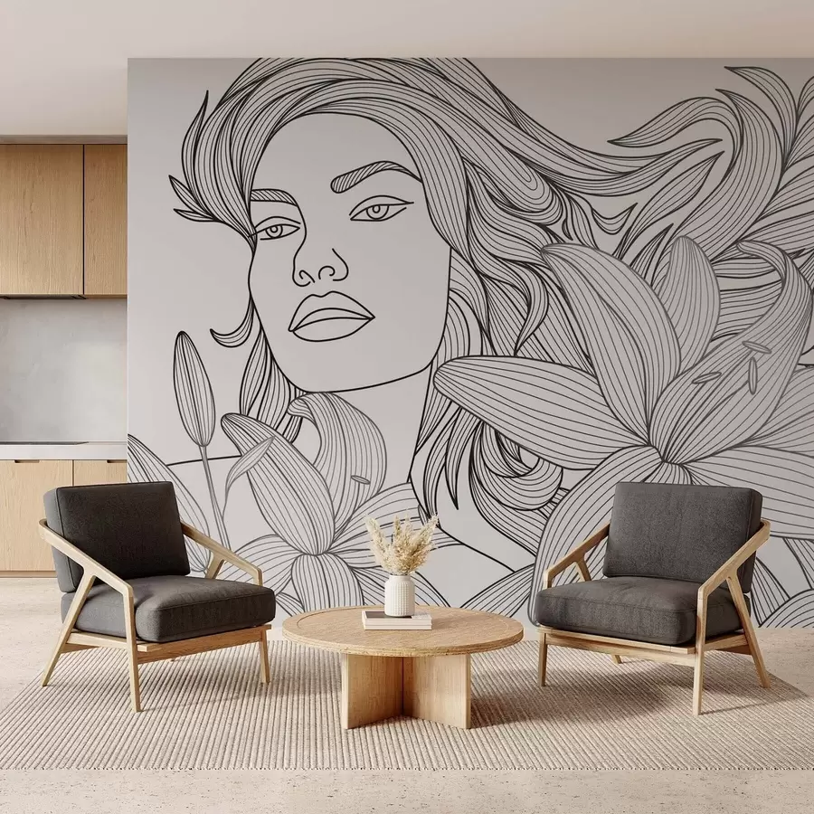 Fototapete Porträt eines Mädchens in Lilienblüten w04689