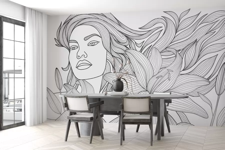 Fototapete Porträt eines Mädchens in Lilienblüten w04689