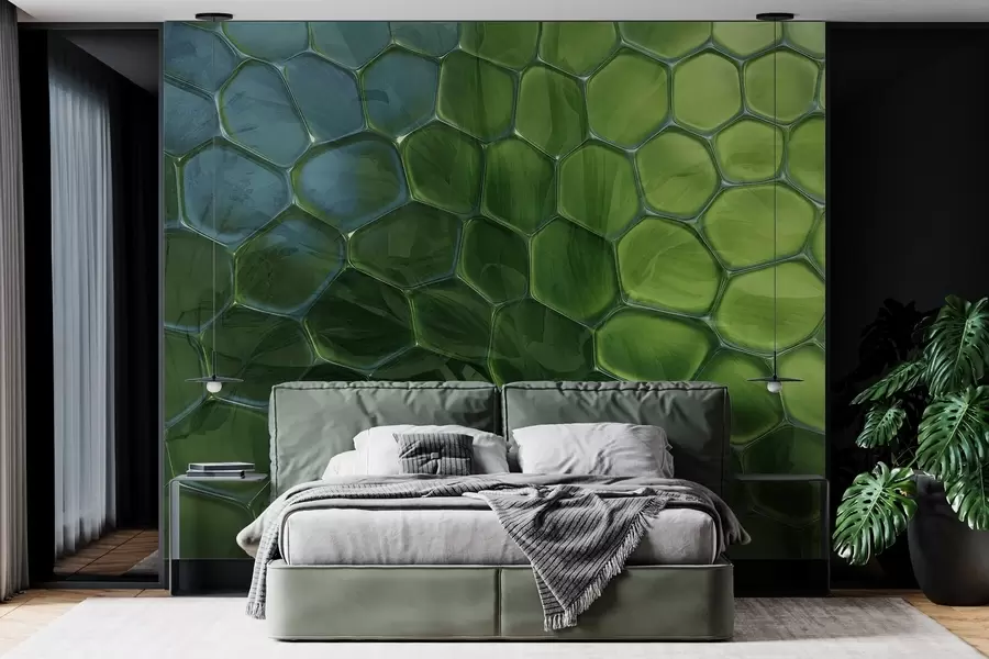 Fototapete Blätter durch Glaswaben w04667