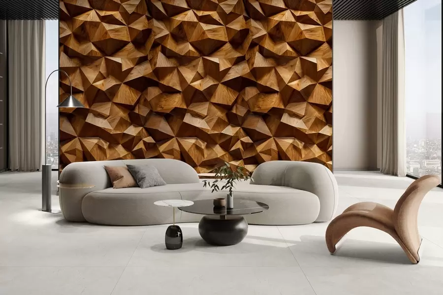 Fototapete imitation einer eckigen Reliefwand aus Holz w04632