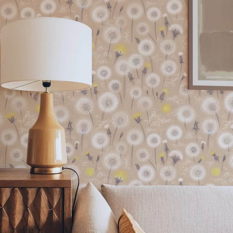 Fototapete Löwenzahn und Samen auf pfirsichfarbenem Hintergrund a00790v1