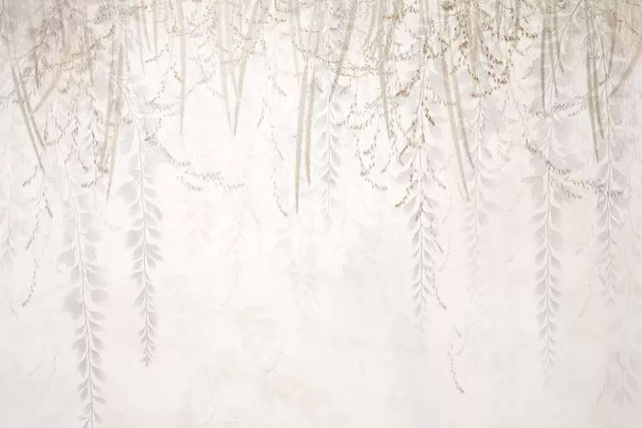 Fototapete Leichte hängende Blätter und Zweige in Beigetönen w09433