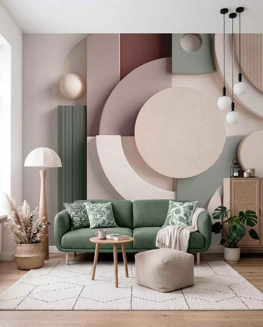 Fototapete Moderne volumetrische Abstraktion in sanften Farbtönen w09441