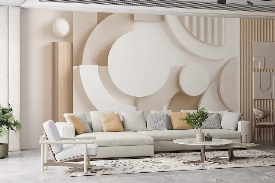 Fototapete Moderne volumetrische Abstraktion in Beigetönen w09441v1