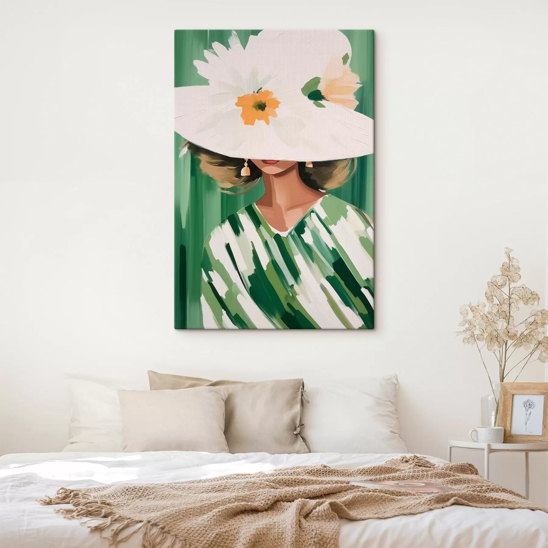 Wandbilder Frau mit Hut und Blumen s46240