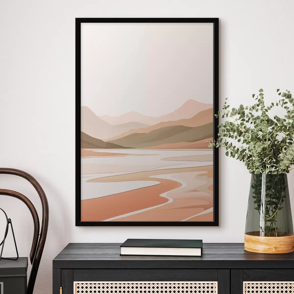 Poster Abstrakte Landschaft mit Bergen und Fluss f46249