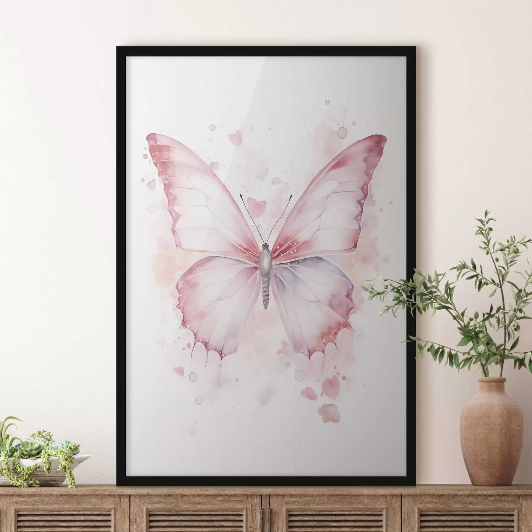 Fototapete Rosa Schmetterling, Aquarelltechnik f46073