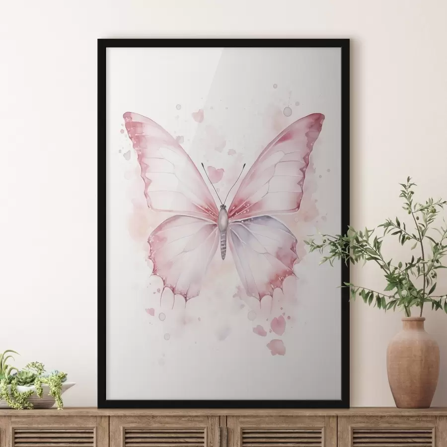 Fototapete Rosa Schmetterling, Aquarelltechnik f46073