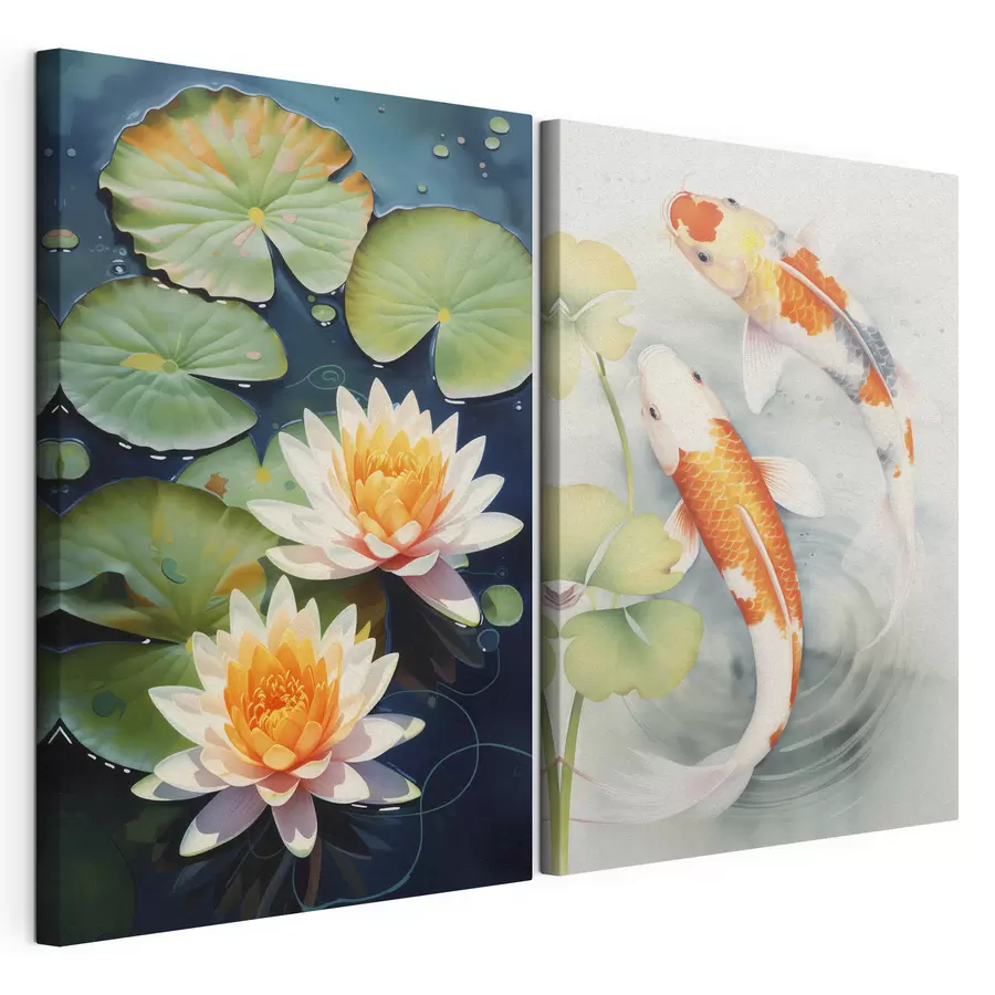 Wandbilder Fische in einem Teich und Lotusblumen m00867