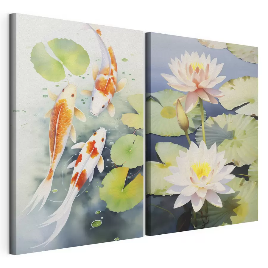 Wandbilder Wunderschöne Lotusblumen und Fische m00868