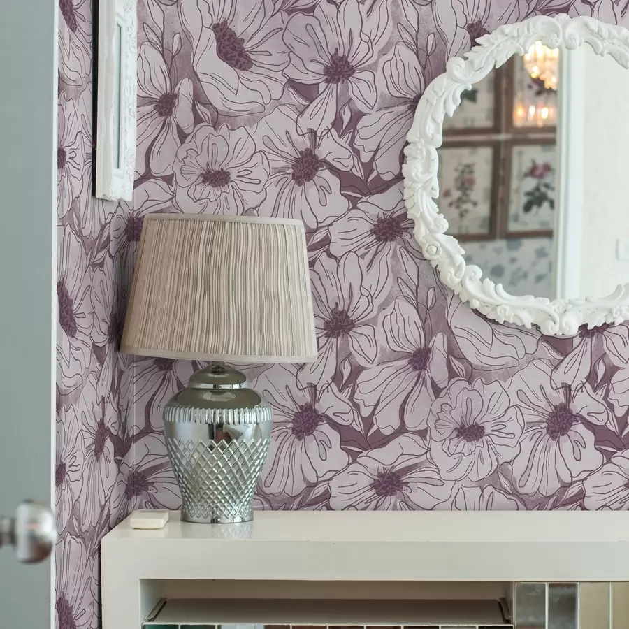 Fototapete Lineare Blumen in einer kühlen lila-rosa Farbpalette a00636v1