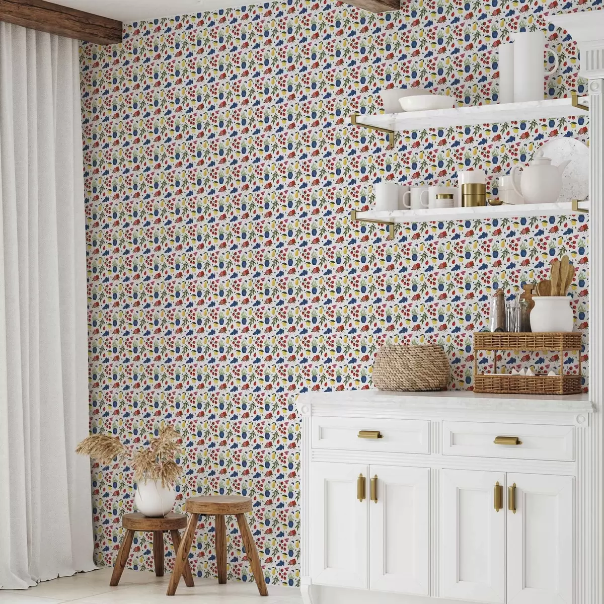 Tapete Helles botanisches Fruchtmuster auf weißem Hintergrund a00637v1