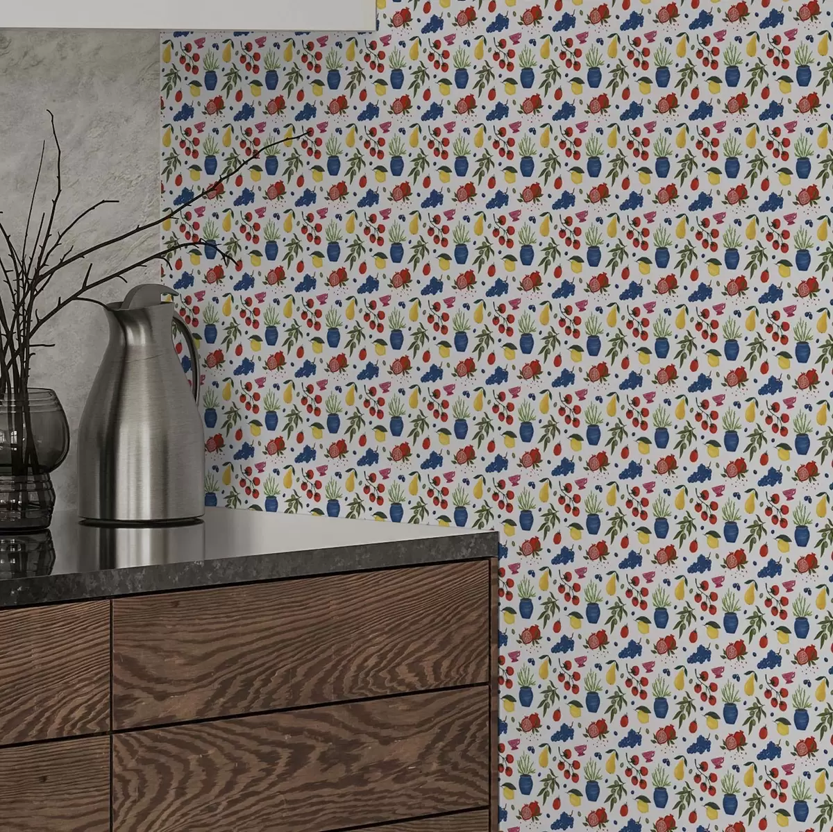 Tapete Helles botanisches Fruchtmuster auf weißem Hintergrund a00637v1