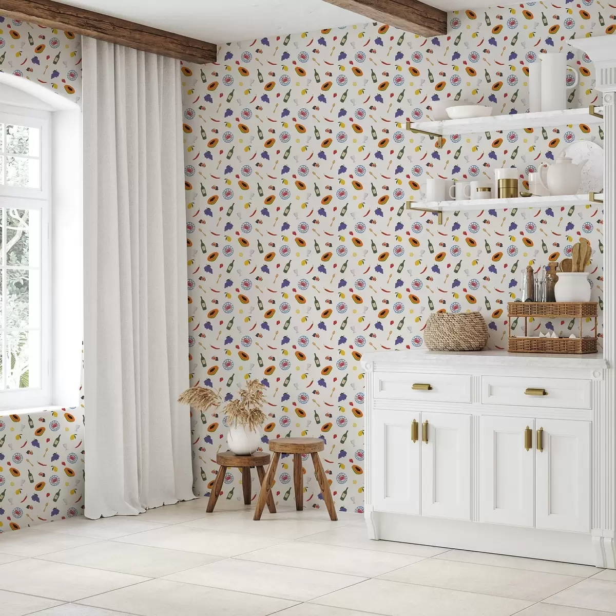 Tapete Früchte, Wein und Gewürze auf hellem Hintergrund arrangiert a00639