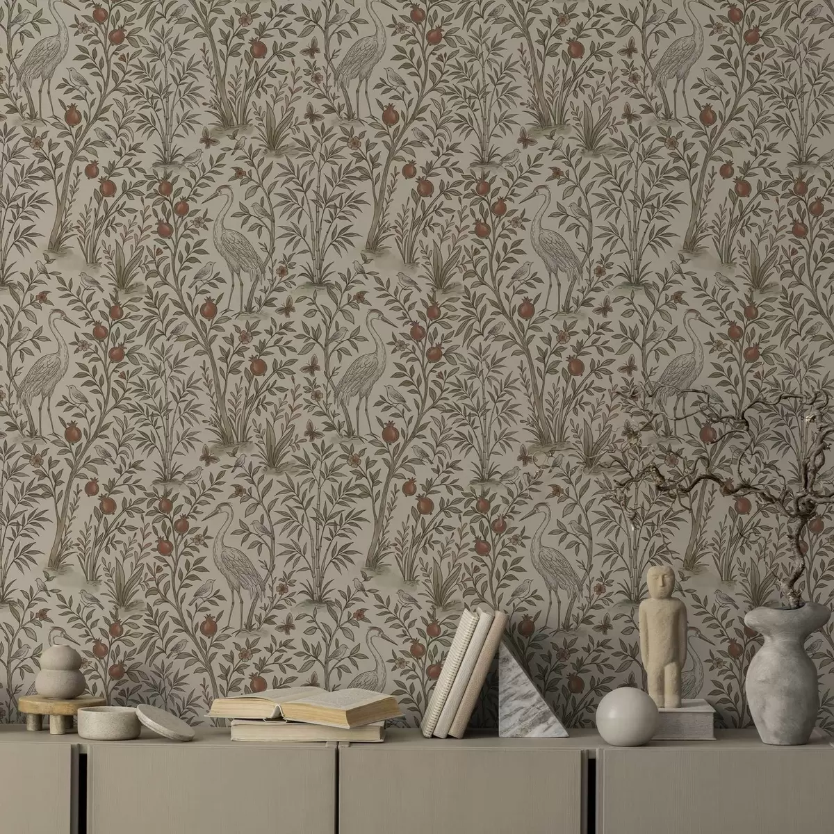 Tapete Vögel zwischen Granatapfelbäumen in einer natürlichen Umgebung a00699