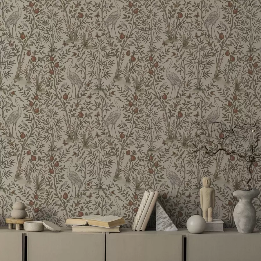 Fototapete Vögel zwischen Granatapfelbäumen in einer natürlichen Umgebung a00699